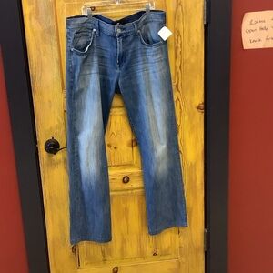 7 For All Mankind Men's Bootcut Jeans in Distressed Blue